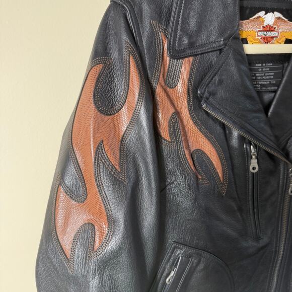 Vintage Harley Davidson Motorcycle Jacket Women SZ M Black Brown Flames EUC - Picture 5 of 12